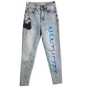 Unemployed Denim Nantucket‎ Themed Embroidered High Waisted Jeans Size 25 Rare